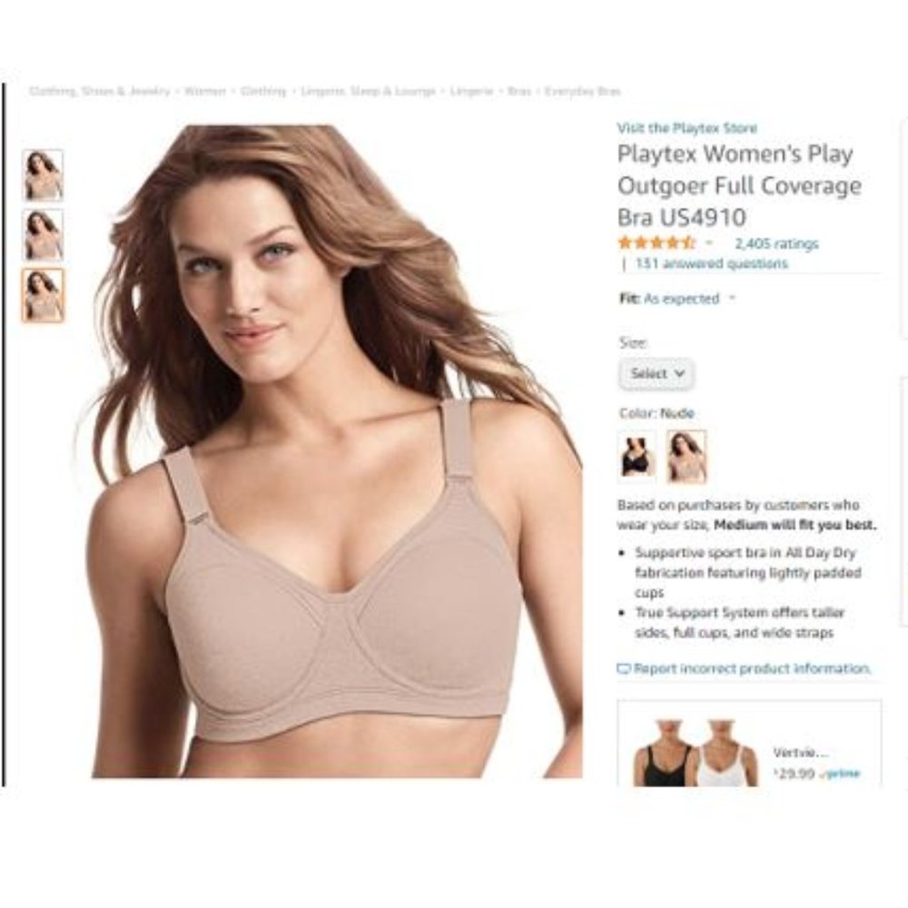NWT!!  Playtex Play Outgoer Full Coverage Sport Bra, Nude, Size Medium